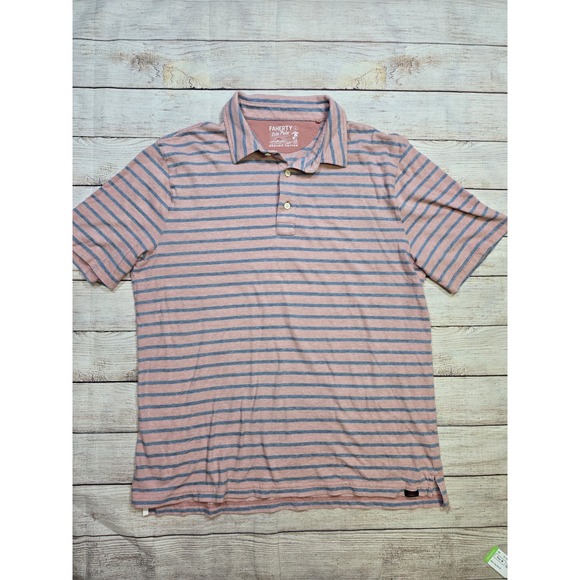 Faherty Shirt Men's Large Pink Blue‎ Isle Polo Short Sleeve Cotton Striped - Picture 2 of 8